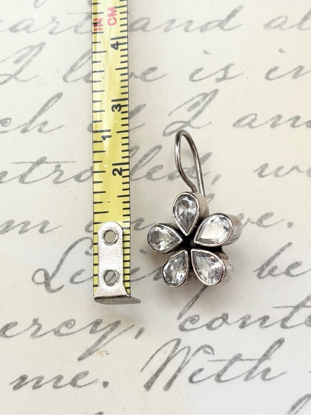 Clear Zircon Floral Drop Earrings in Sterling Silver - Picture 4 of 6